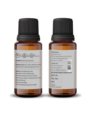 Therapeutic-grade black pepper essential oil in glass dropper bottle