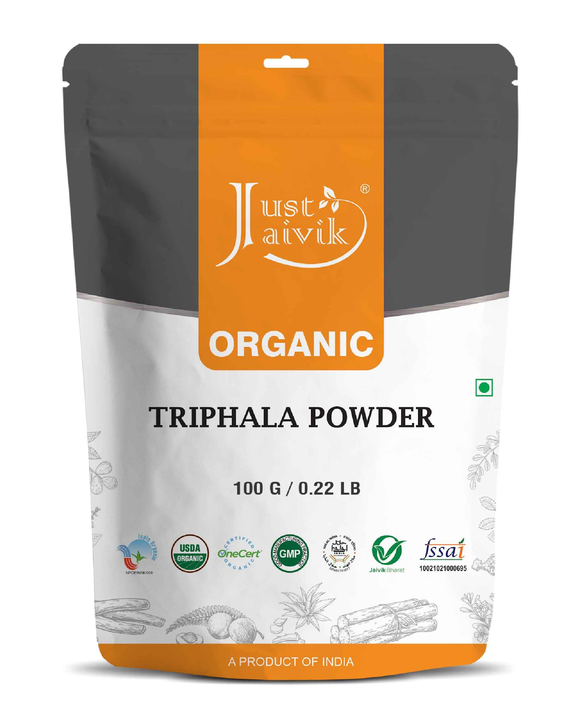 Just Jaivik Organic Triphala Powder pack front view