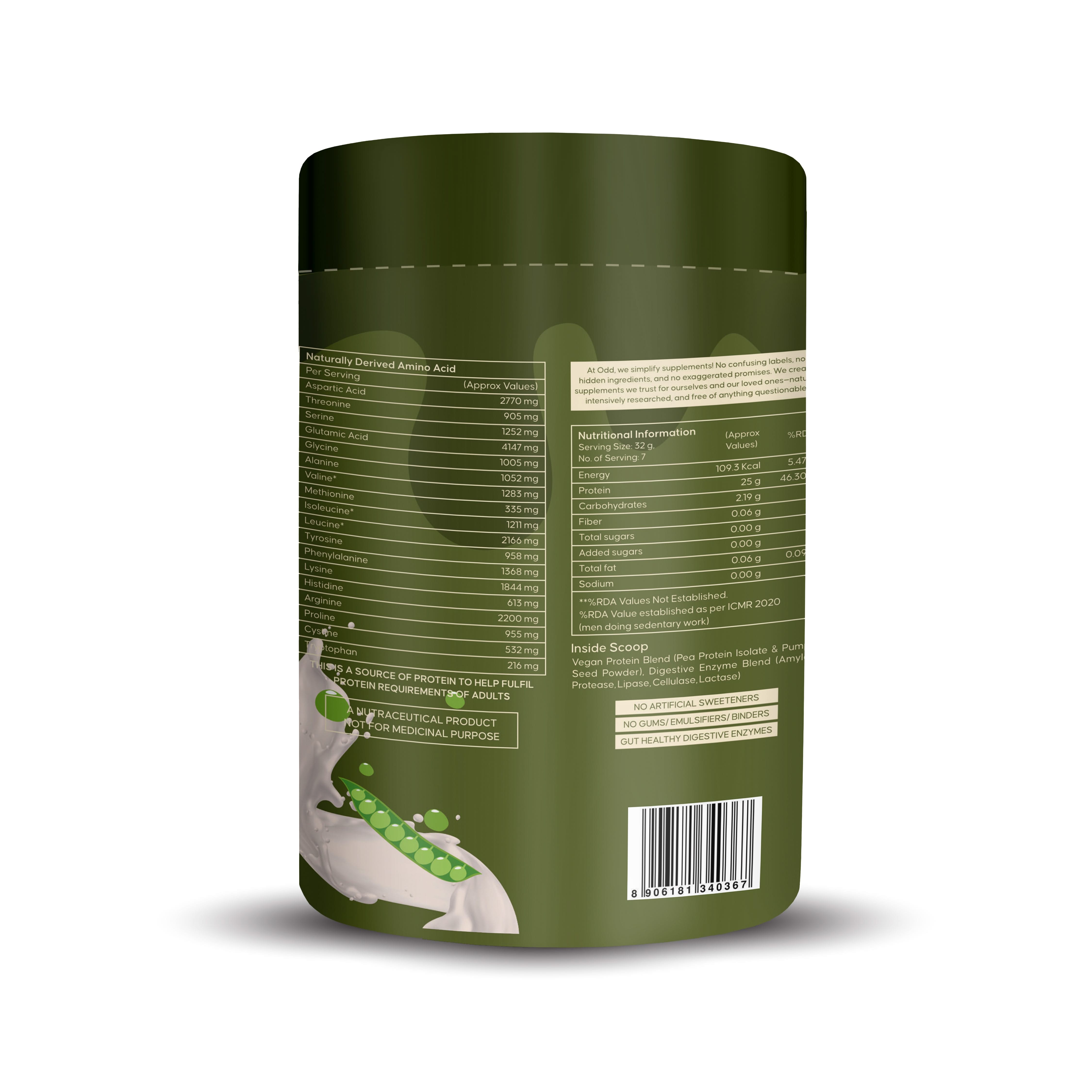 Be Odd Vegan Protein Powder Unflavored - 250gm.