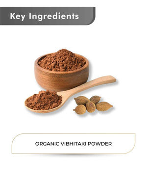 Organic Vibhitaki herbal powder in bowl