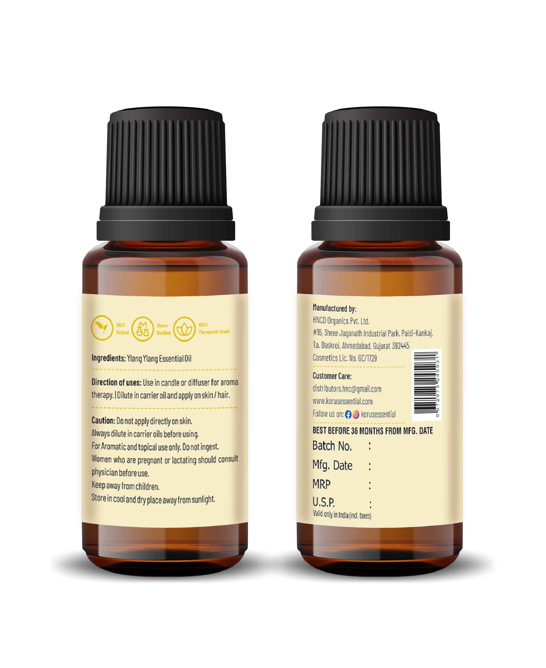 Korus Essential Ylang Ylang Oil - 15ml (Pack of 2).