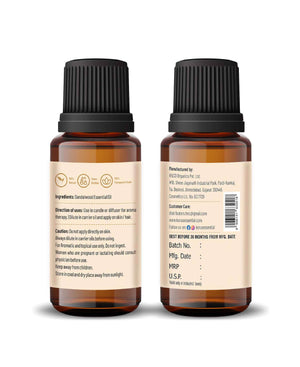pure sandalwood essential oil in glass dropper bottle for aromatherapy