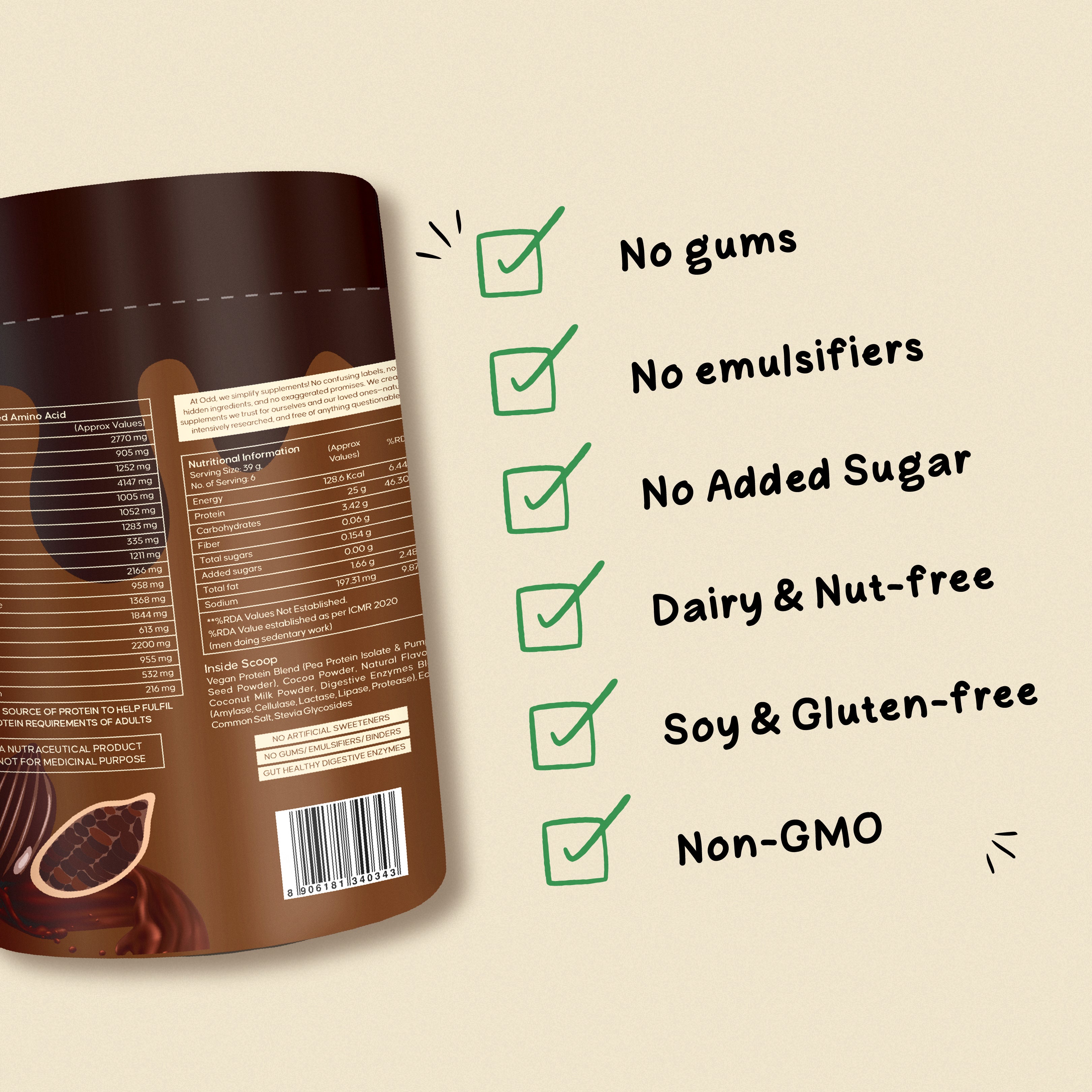 Be Odd Vegan Protein Powder Chocolate Flavored - 250gm.