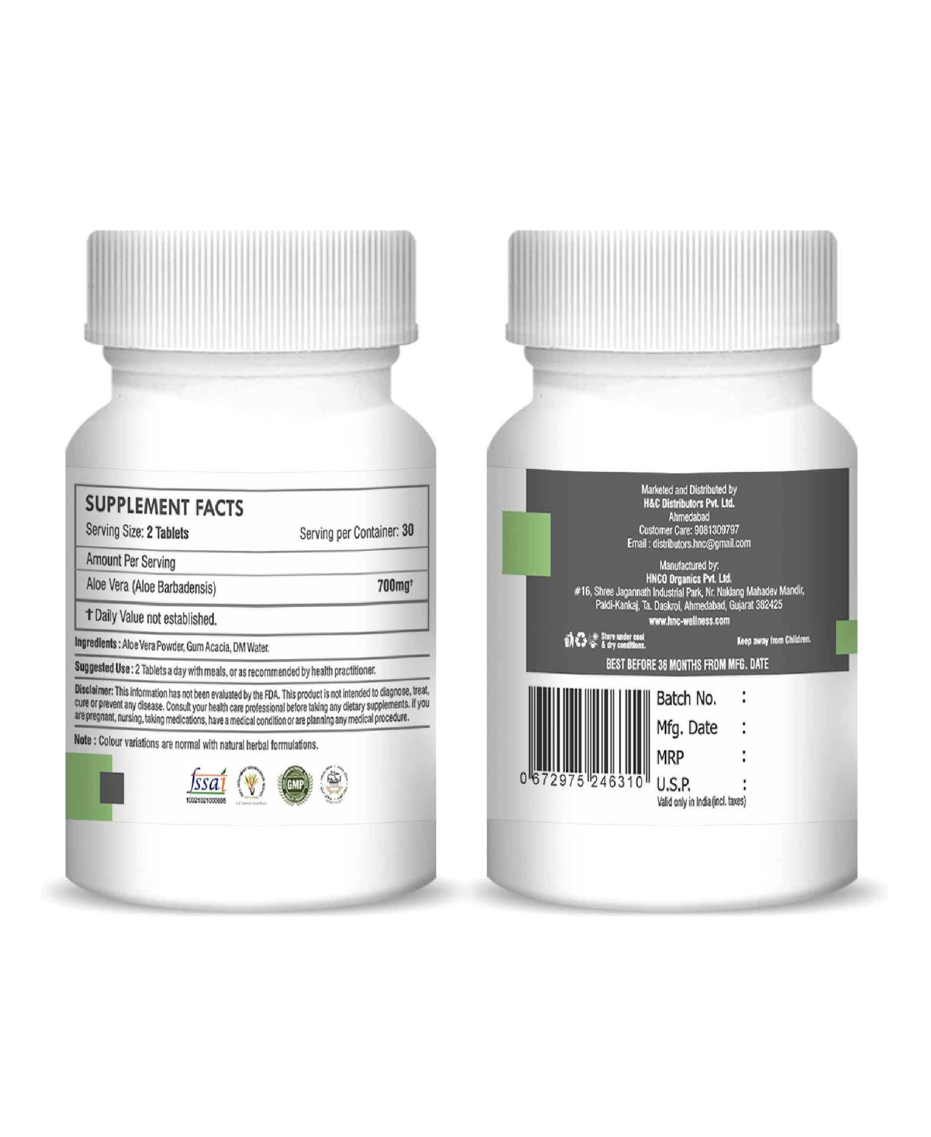 H&C Aloe Vera tablet promoting clear skin and digestive health