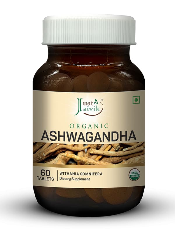 Just Jaivik Organic Ashwagandha Tablets - 600mg, 60 Tablets