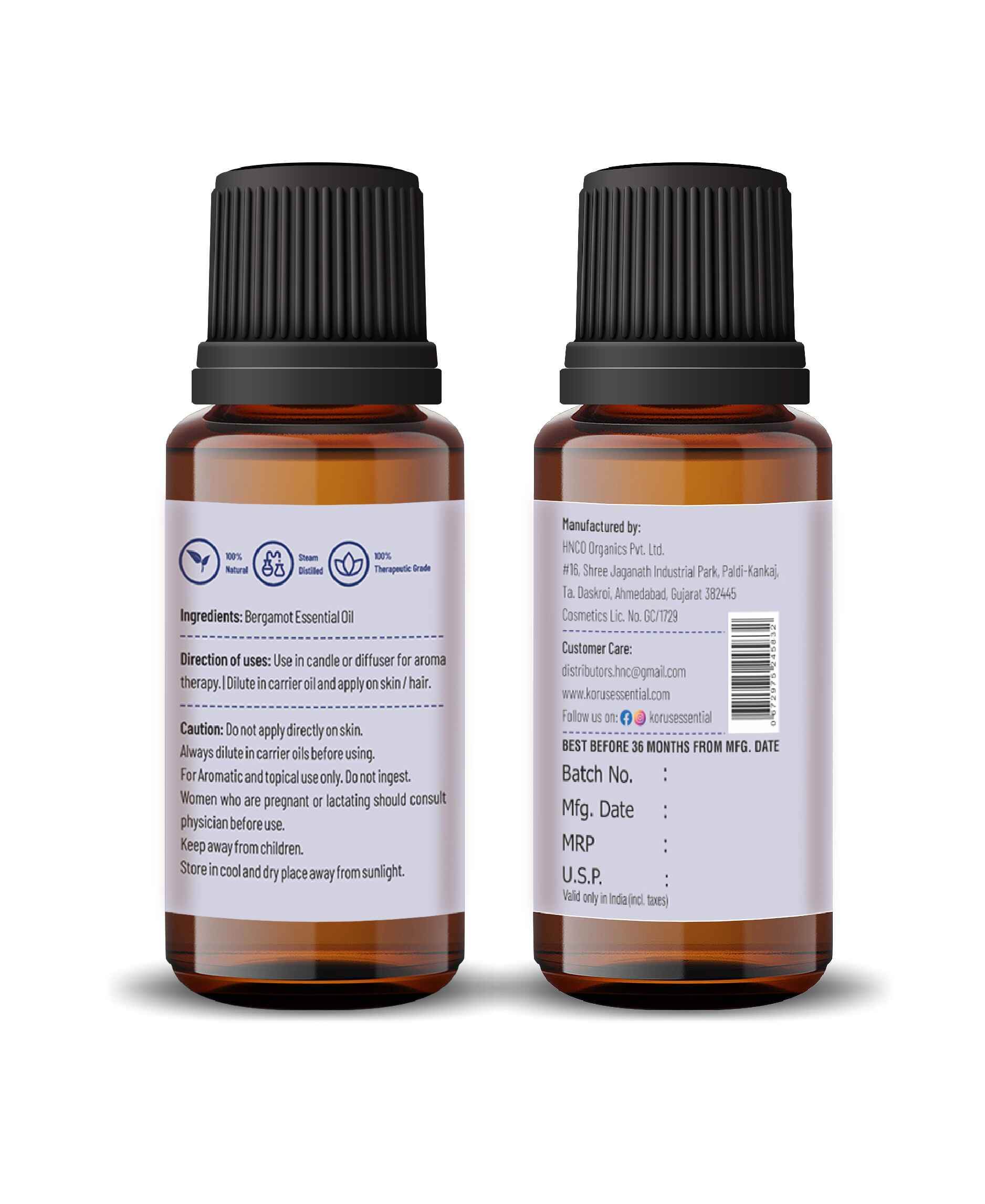Korus Essential Bergamot Oil - 15ml (Pack of 2).