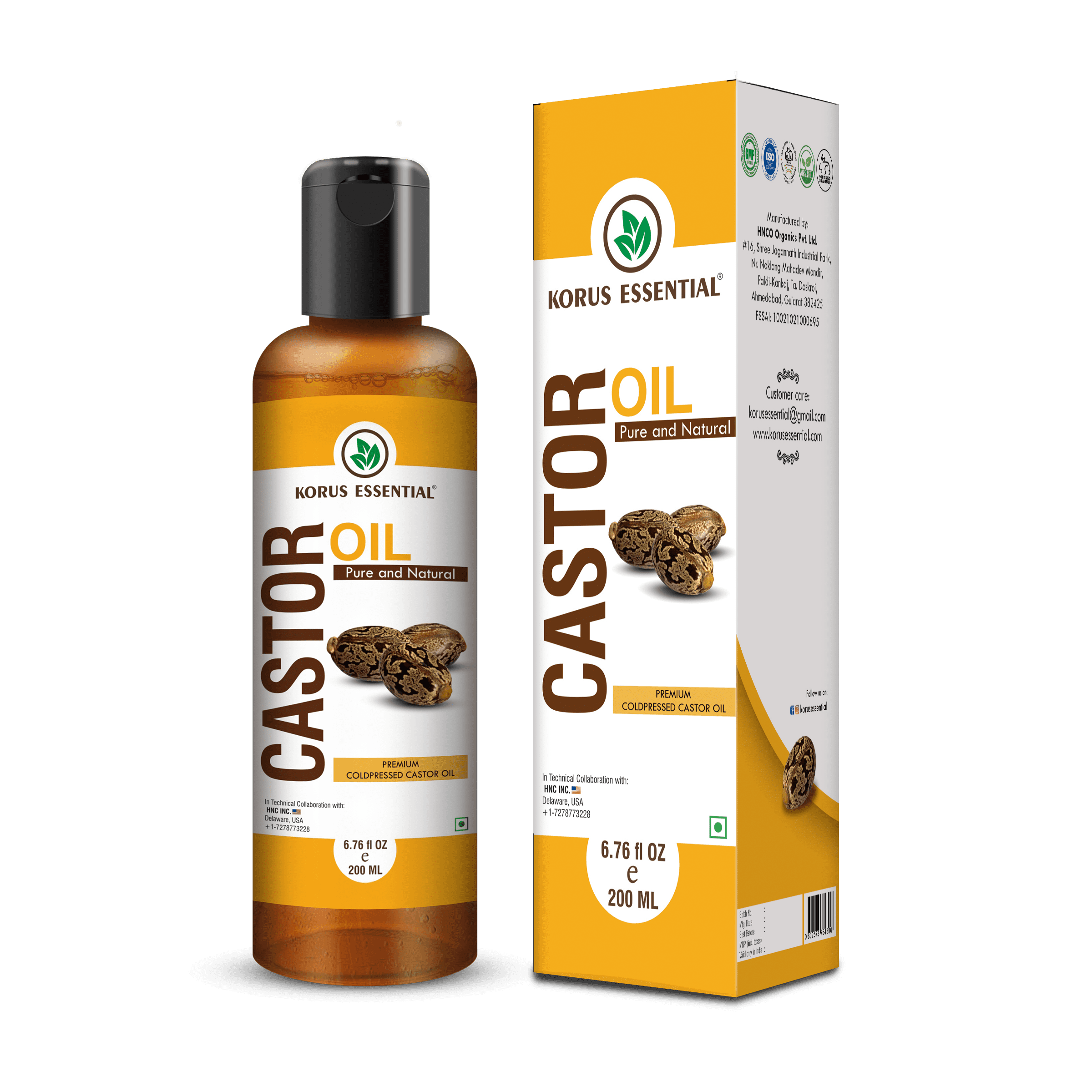 Castor Oil 200ml - 6.76 fl oz By Korus Essential