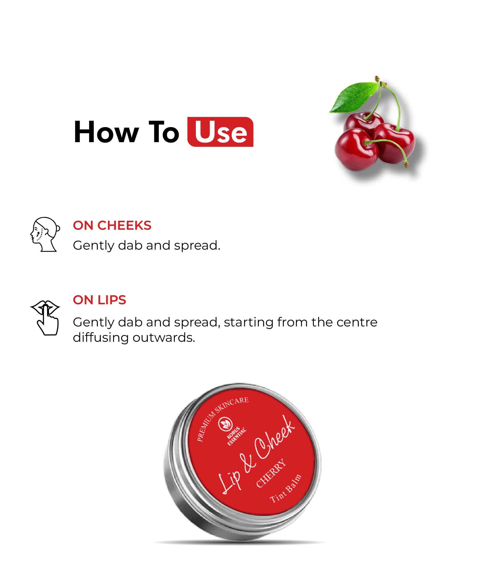 Korus Essential Cherry Lip & Cheek Tint Balm - 8gm (Pack of 2).