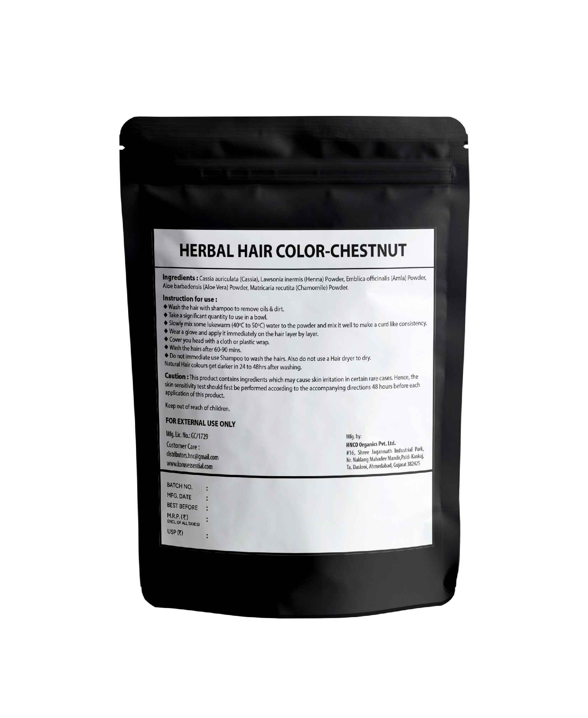 Korus Essential Herbal Hair Color (Chestnut) - 100gm (Pack of 3).