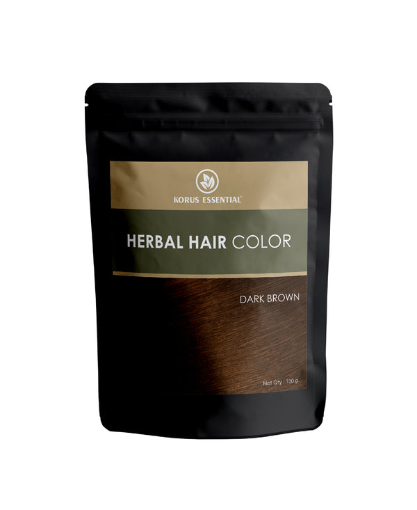 Korus Essential Herbal Hair Color (Dark Brown) - 100g | with Henna, Amla, Aritha, etc.