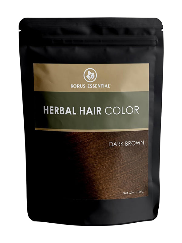 Korus Essential Herbal Hair Color (Dark Brown) - 100g | with Henna, Amla, Aritha, etc.