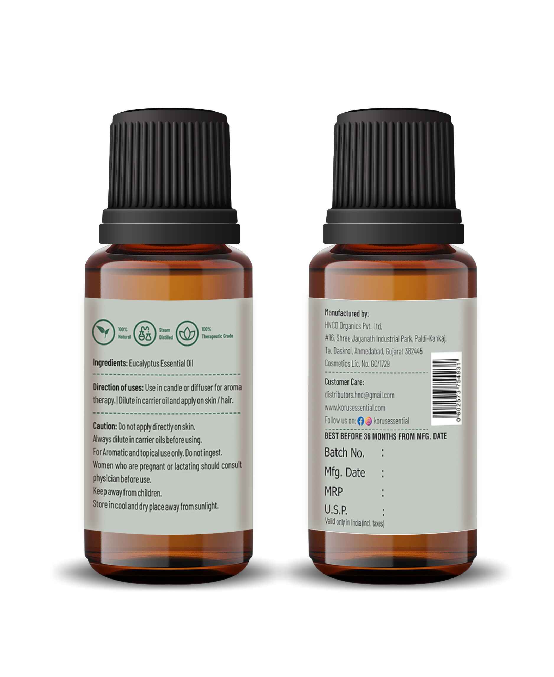 Korus Essential Eucalyptus (Nilgiri) - 15ml (Pack of 3).