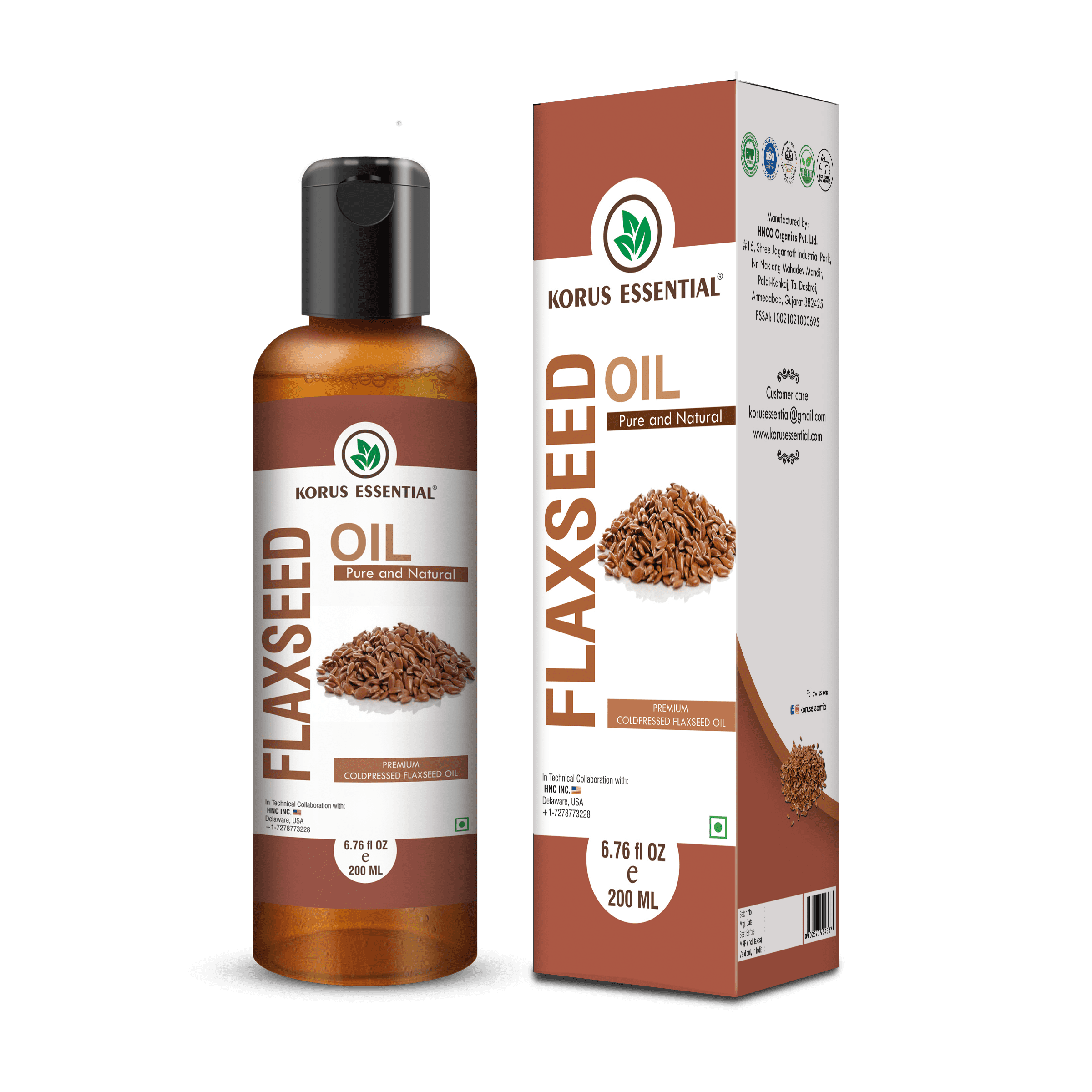 Flaxseed Oil 200ml-6.76 fl oz By Korus Essential