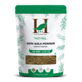 A stand-up pouch of H&C Natural Gotu Kola Powder (Centella Asiatica) on a solid white background. The packaging is white with a green top and bottom, decorated with green leaf illustrations.