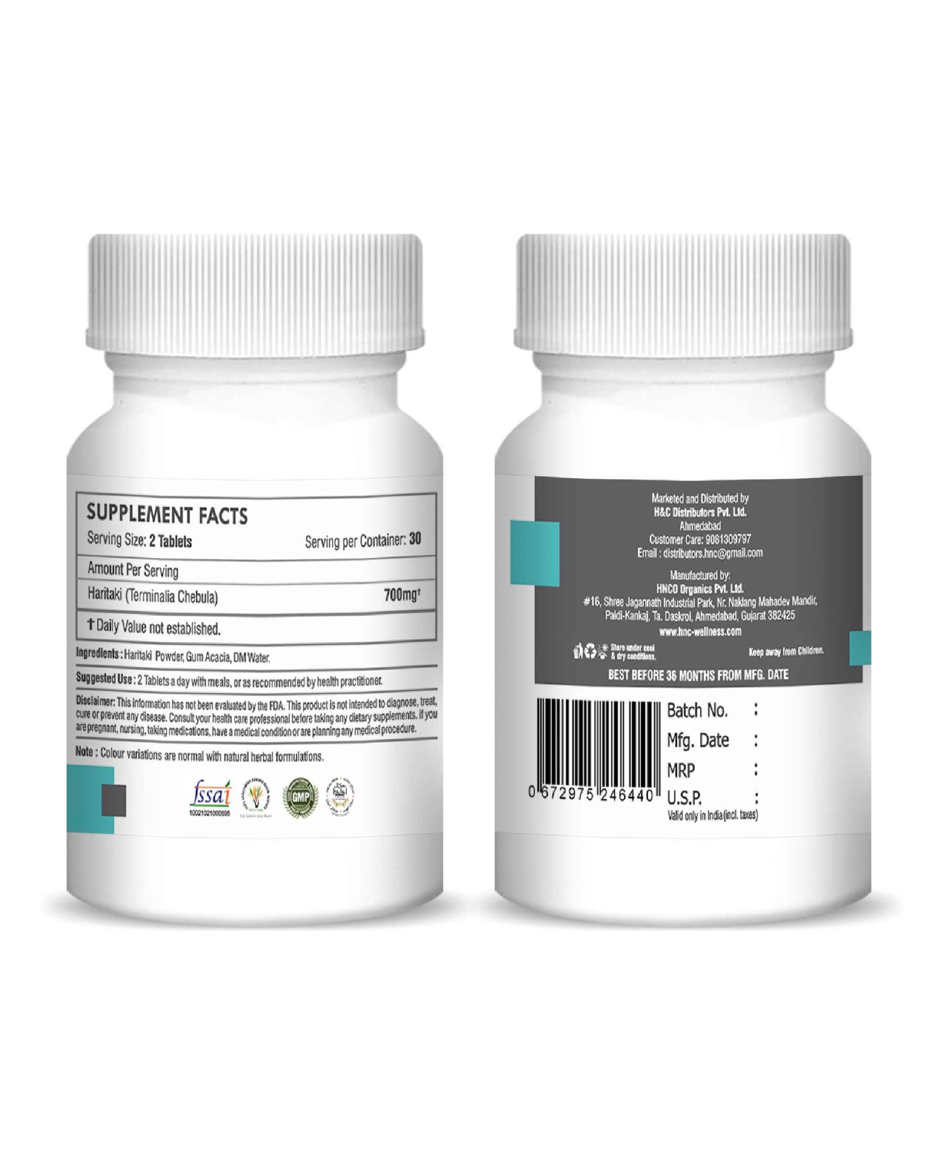 H&C Haritaki Tablet packed with natural ingredients