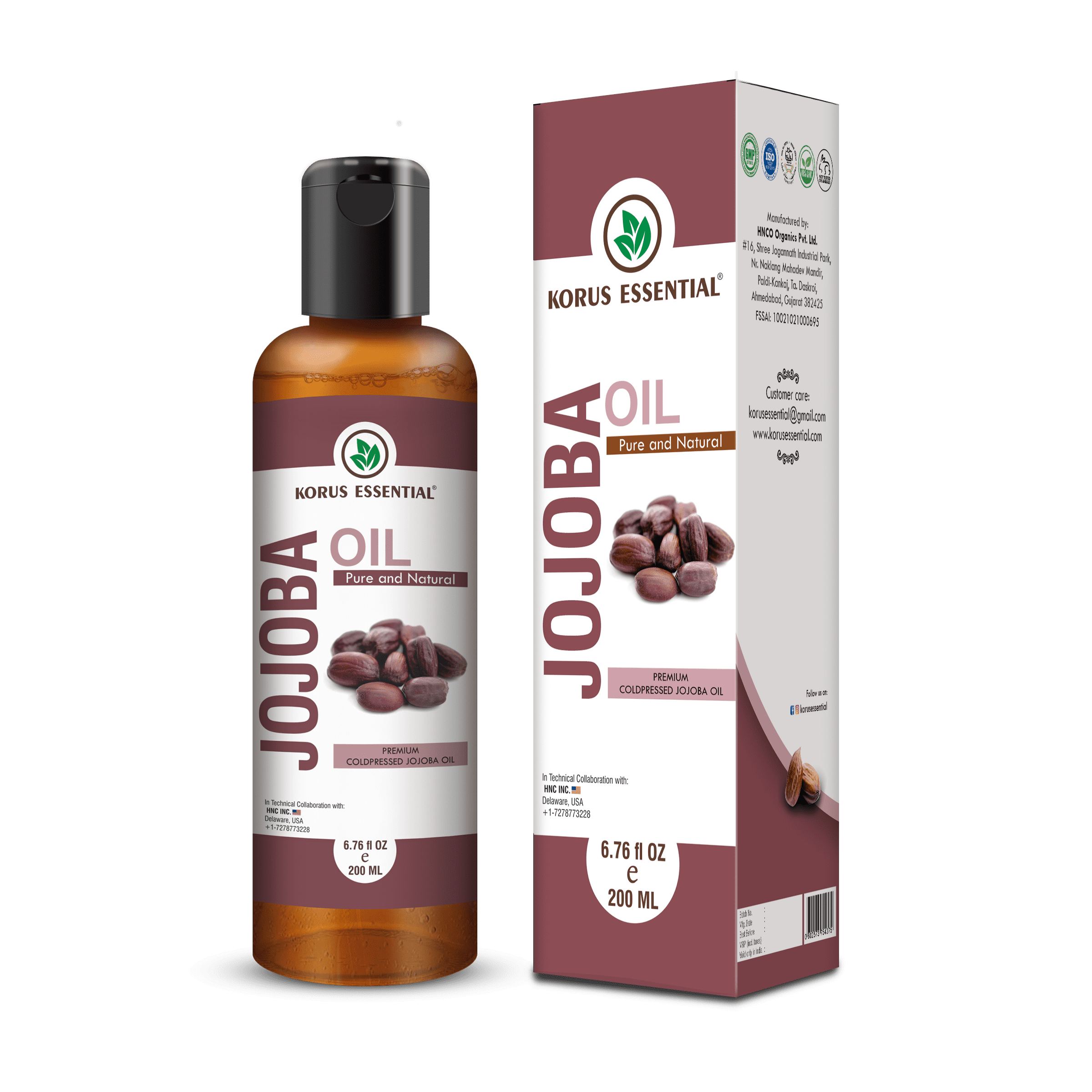 Jojoba Oil 200ml - 6.76 fl oz By Korus Essential