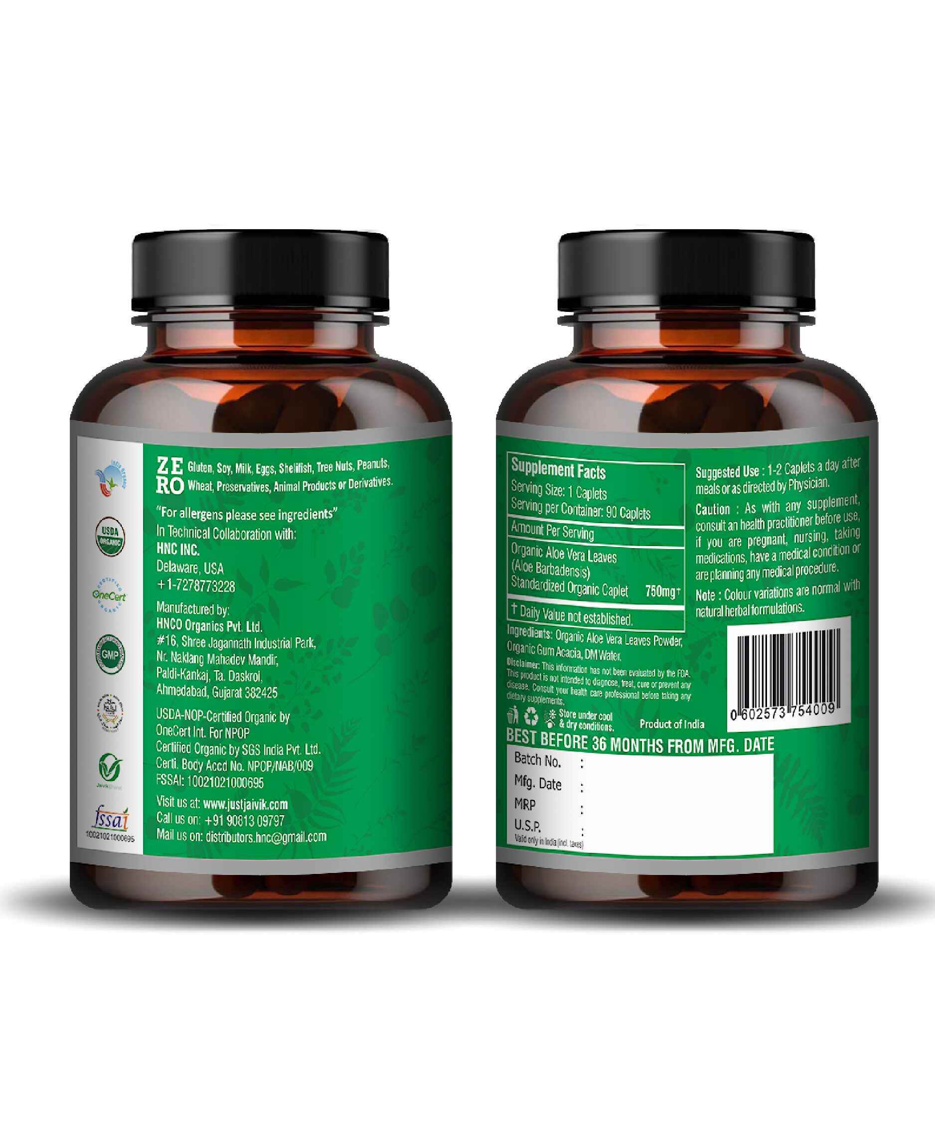 Just Jaivik Organic Aloe Vera Caplets Close-up