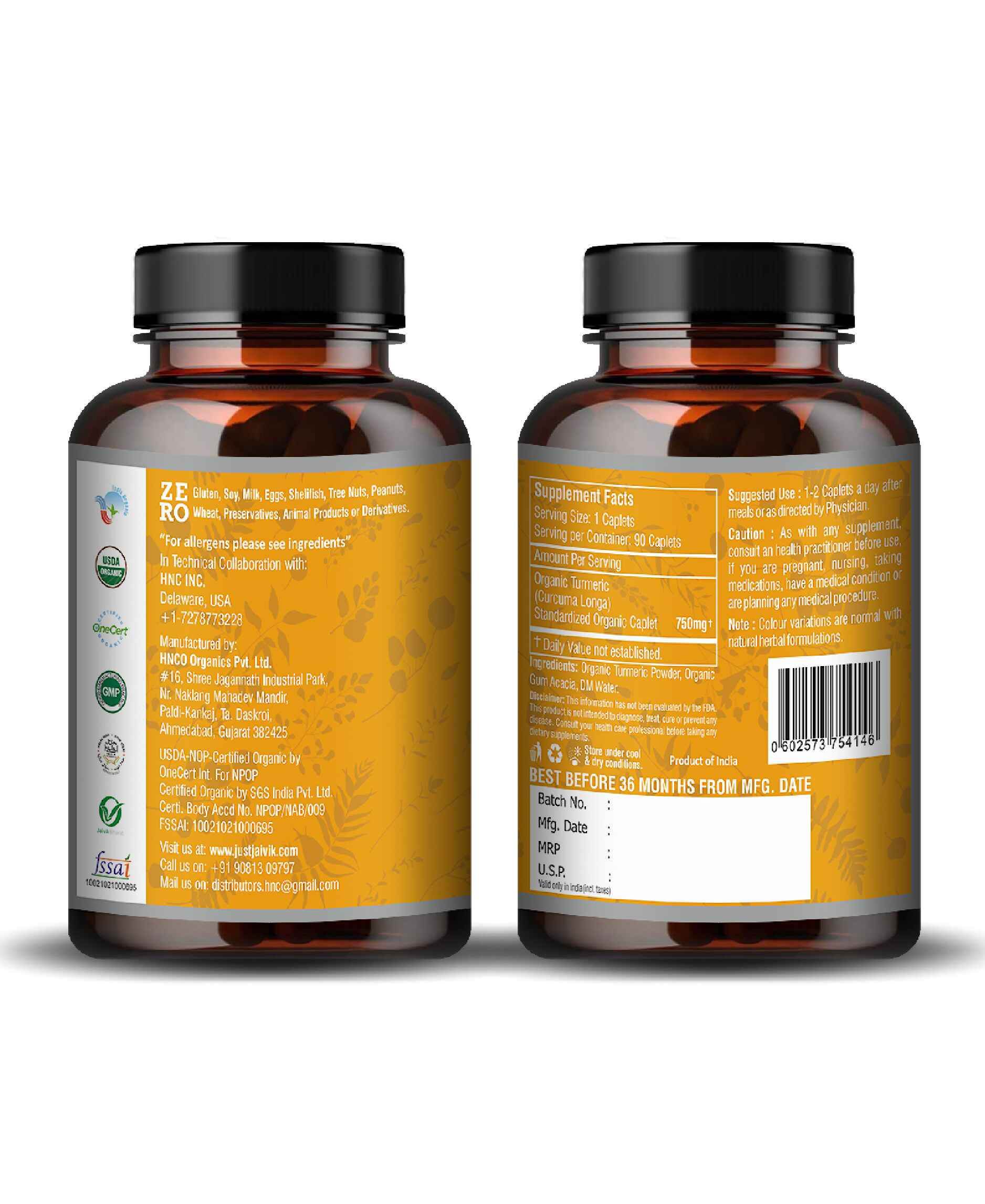Just Jaivik turmeric curcumin capsules close-up