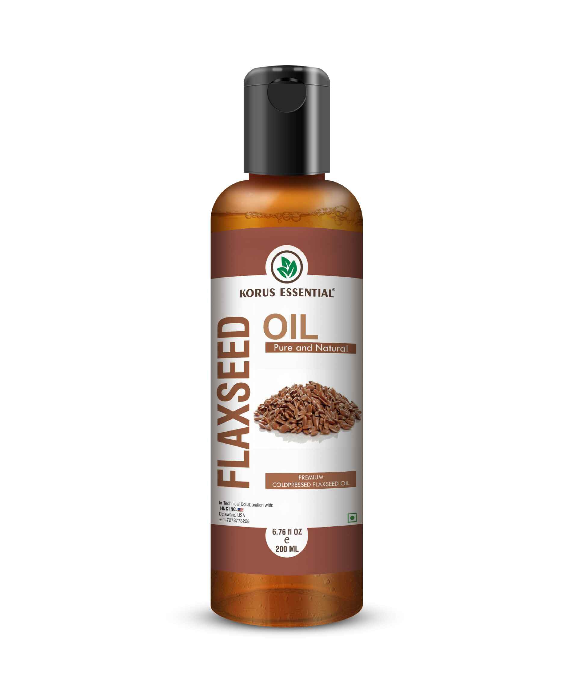 Korus Essential cold pressed flaxseed oil bottle