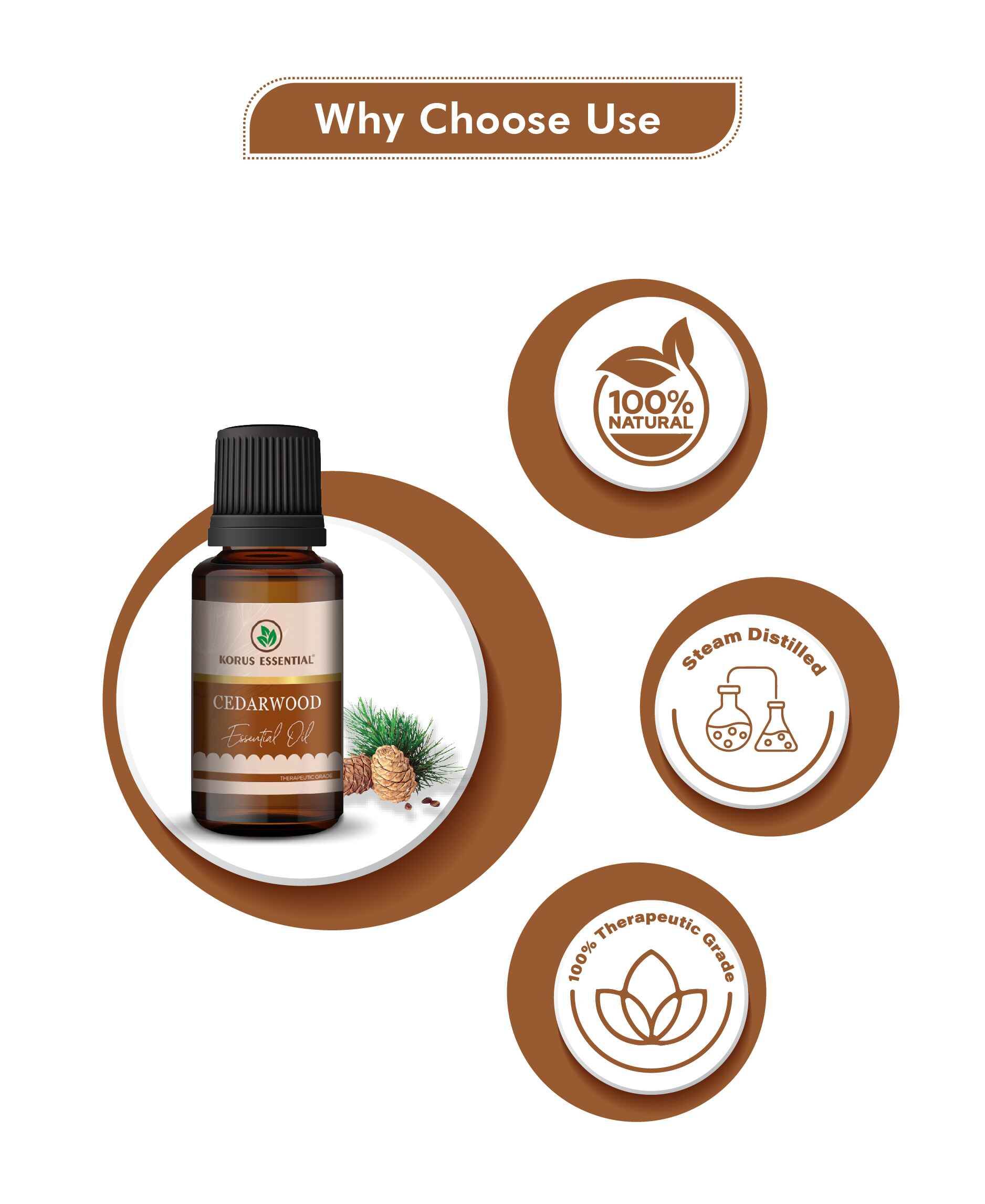 Korus cedarwood essential oil 15ml with calming woody aroma