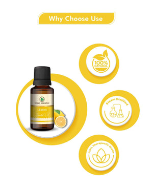 Lemon essential oil with fresh lemons – natural cleansing citrus oil