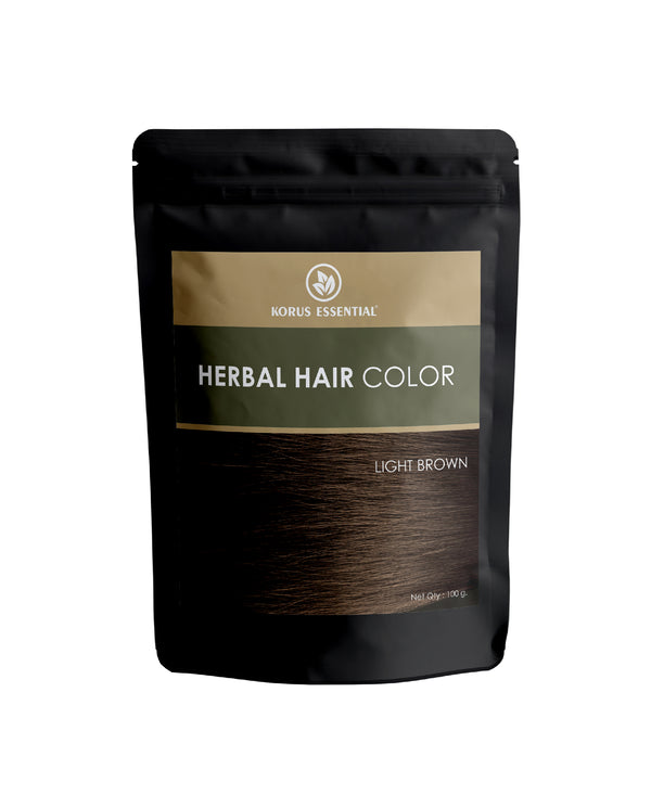 Korus Essential Herbal Hair Color (Light Brown) - 100g | with Henna, Amla, Aritha, etc.