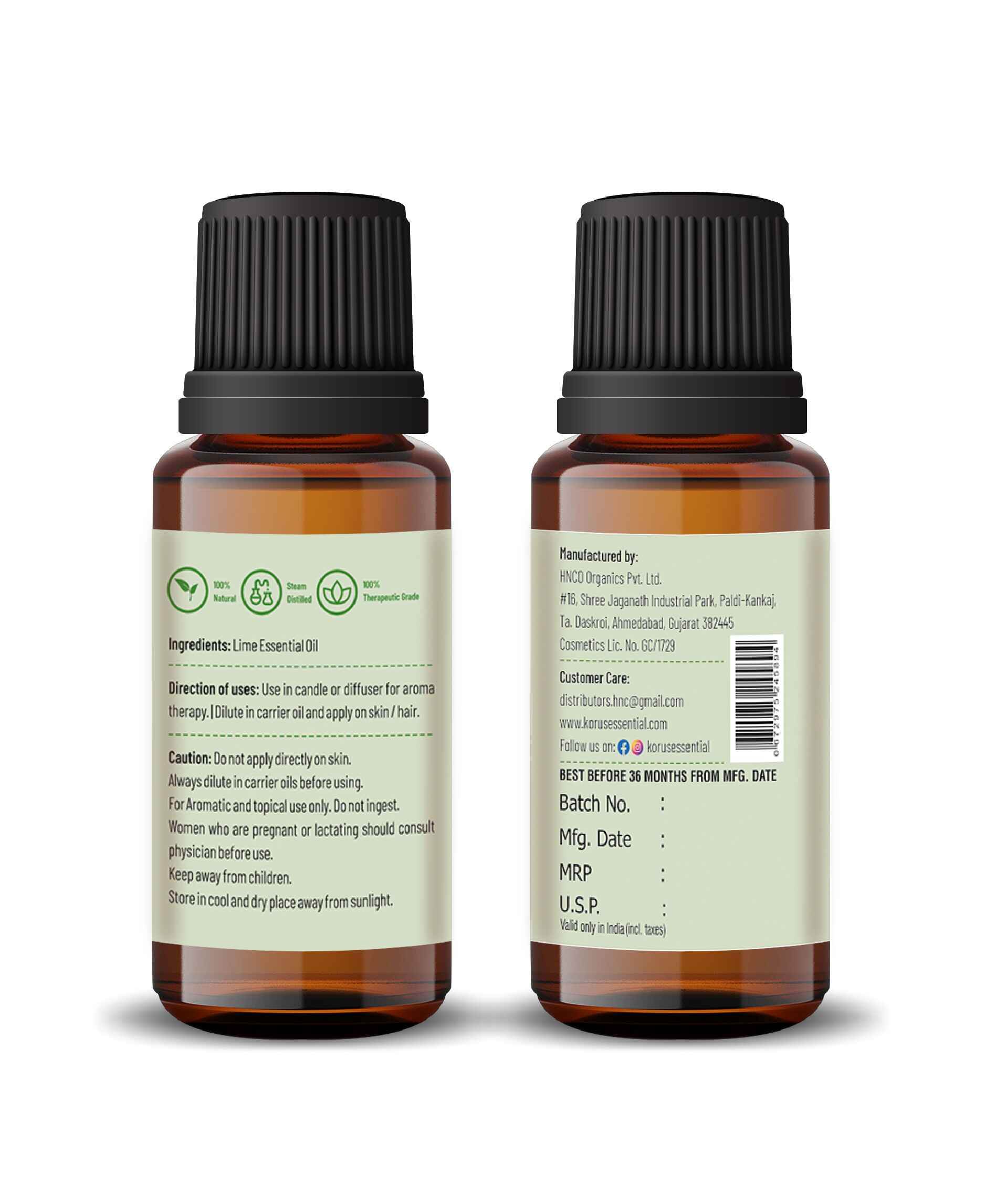 Korus Essential Lime Oil - 15ml (Pack of 2).