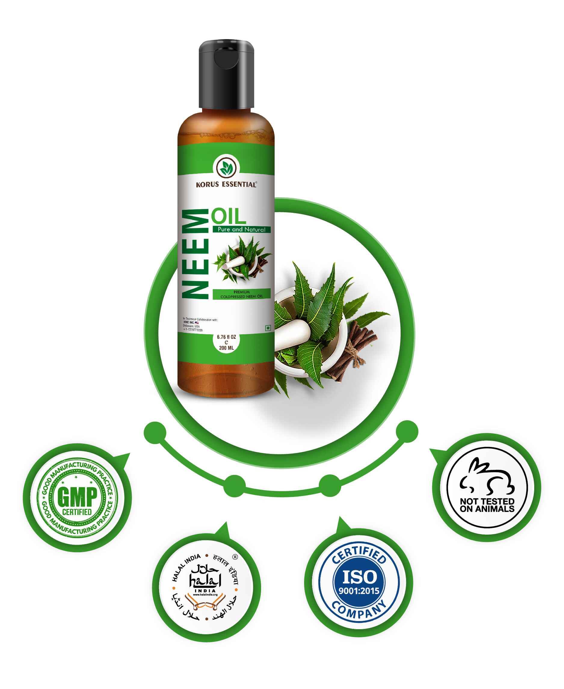 Korus Essential Neem Oil 200ml - 6.76 fl oz (Pack of 3).