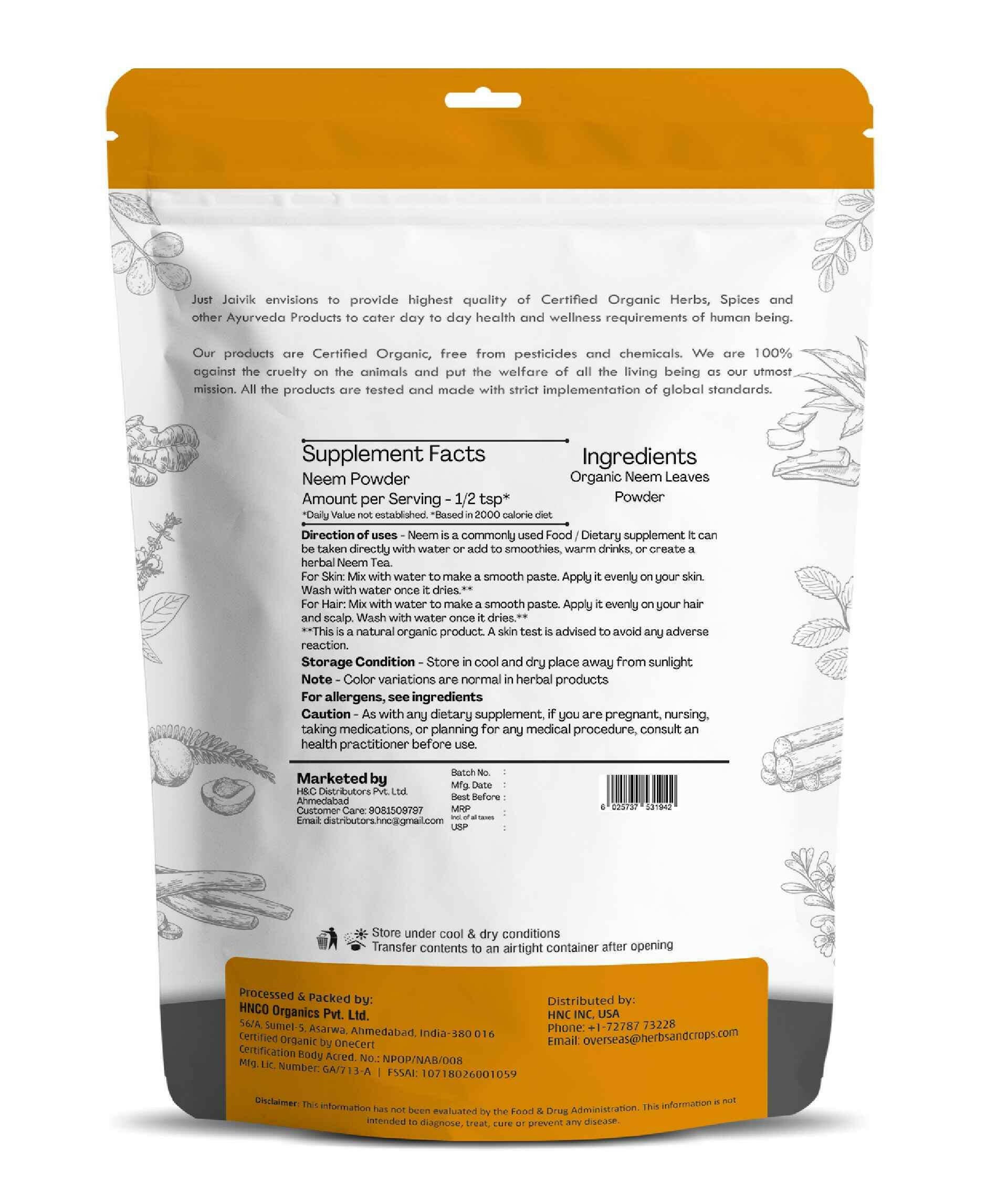 USDA certified organic neem powder in eco-friendly packaging