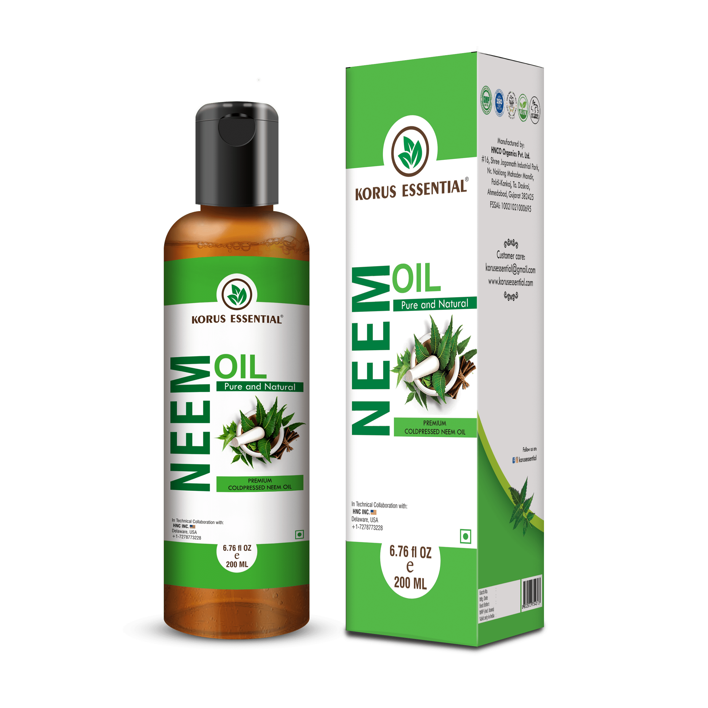 Neem Oil 200ml - 6.76 fl oz By Korus Essential