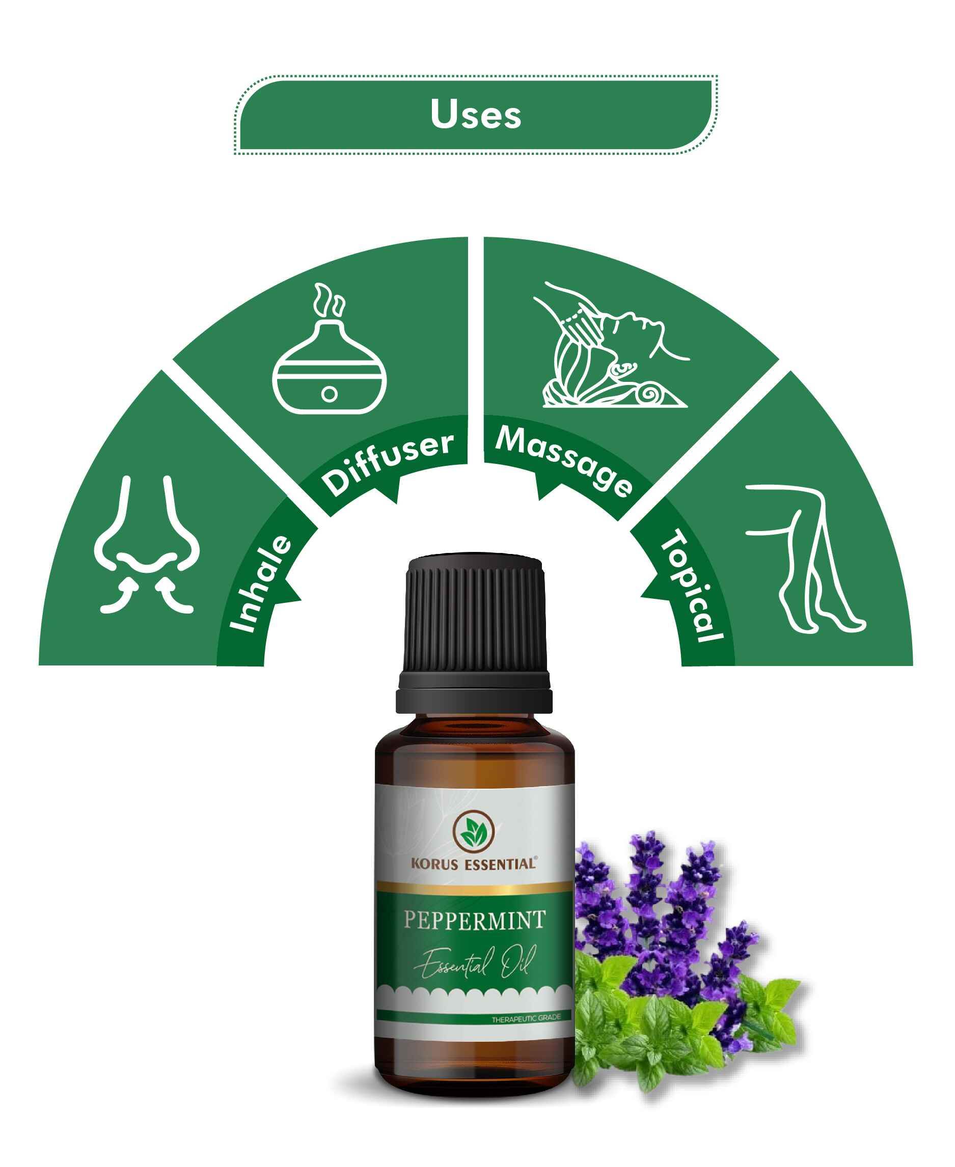 Korus Essential Peppermint Oil - 15ml (Pack of 3).