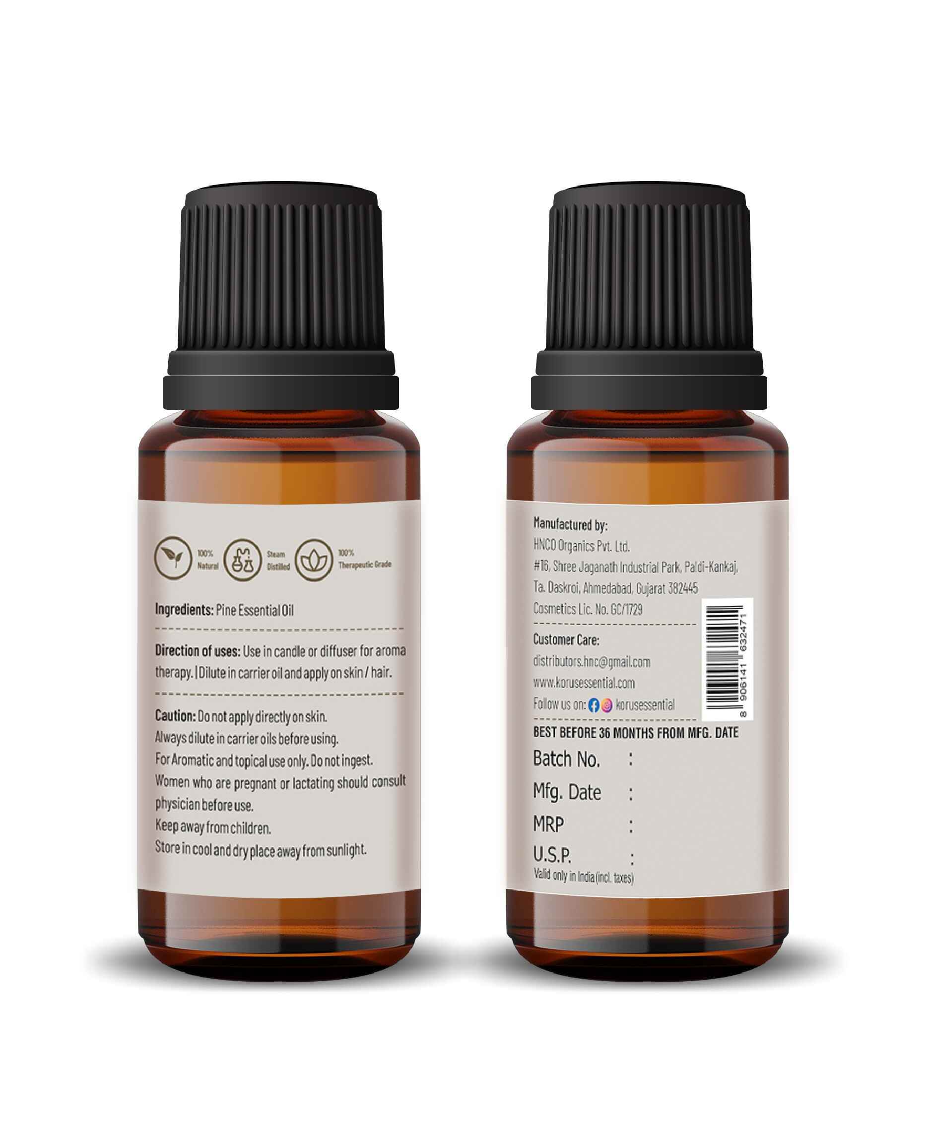 Korus Essential Pine Essential Oil - 15ml (Pack of 3).