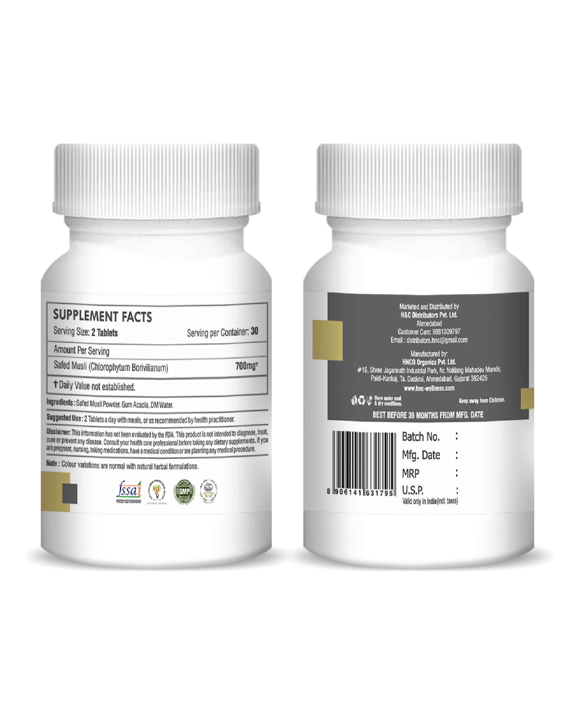 Close-up of Safed Musli herbal tablets for stamina and vitality