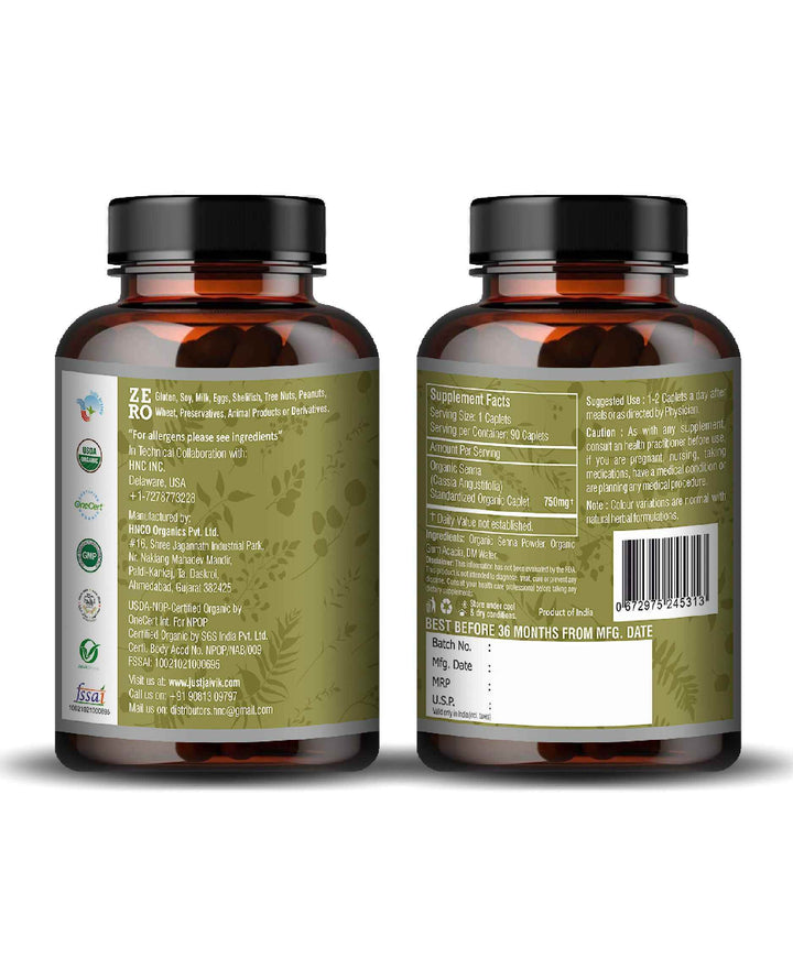 Organic Senna Caplet - 750mg, 90 count - Health N Wellness Shop