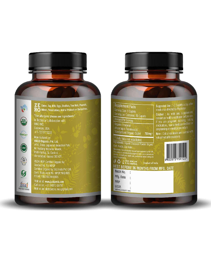 Organic Shatavari Caplet - 750mg, 90 count - Health N Wellness Shop