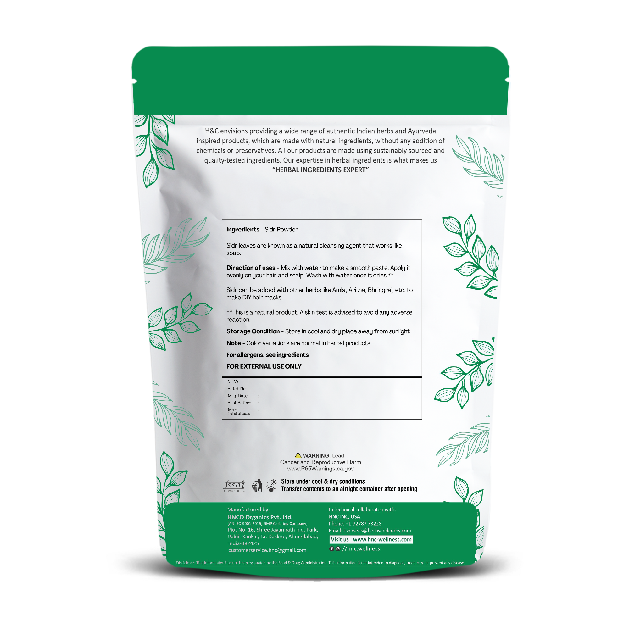 H&C Natural Sidr Powder 100gm - Hair Growth & Scalp Health