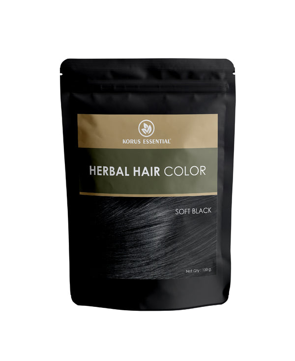 Korus Essential Herbal Hair Color (Soft Black) - 100g | with Henna, Amla, Aritha, etc.