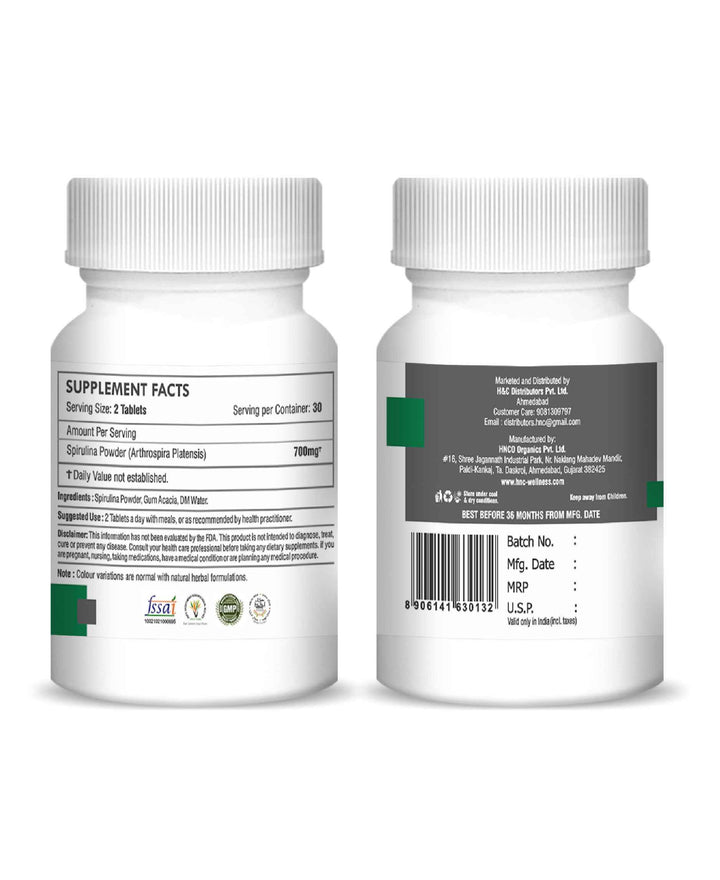 H&C Spirulina Tablet - 350mg , 60 Count for Protein & Nutrition - Health N Wellness Shop