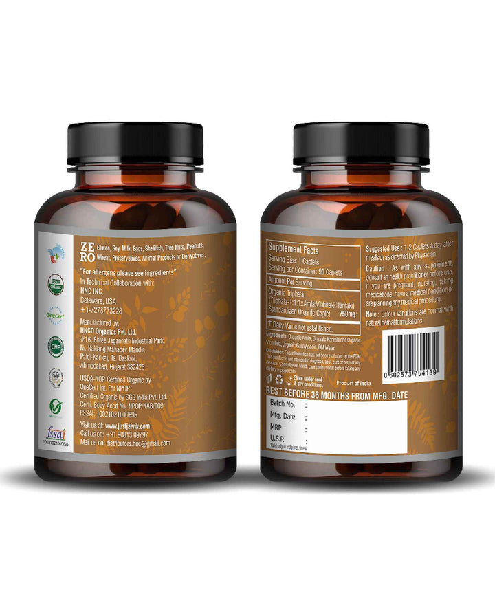 Organic Triphala Caplet - 750mg, 90 count - Health N Wellness Shop