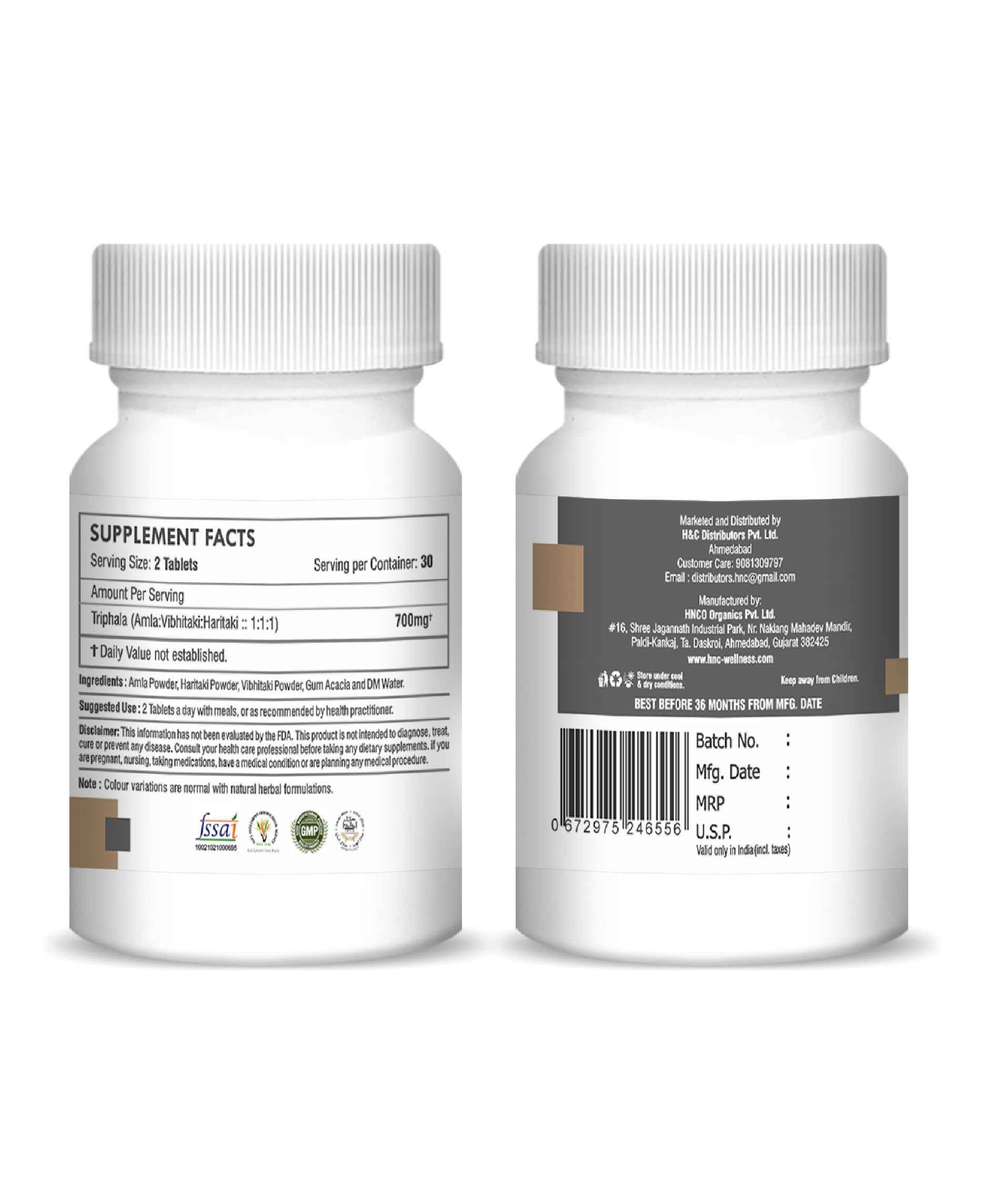 H&C Triphala Tablet pack showing Ayurvedic herbal supplement for digestion and immunity