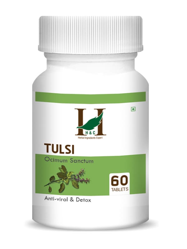 H&C Tulsi Tablet - 350mg , 60 Count for Anti-viral & Detox