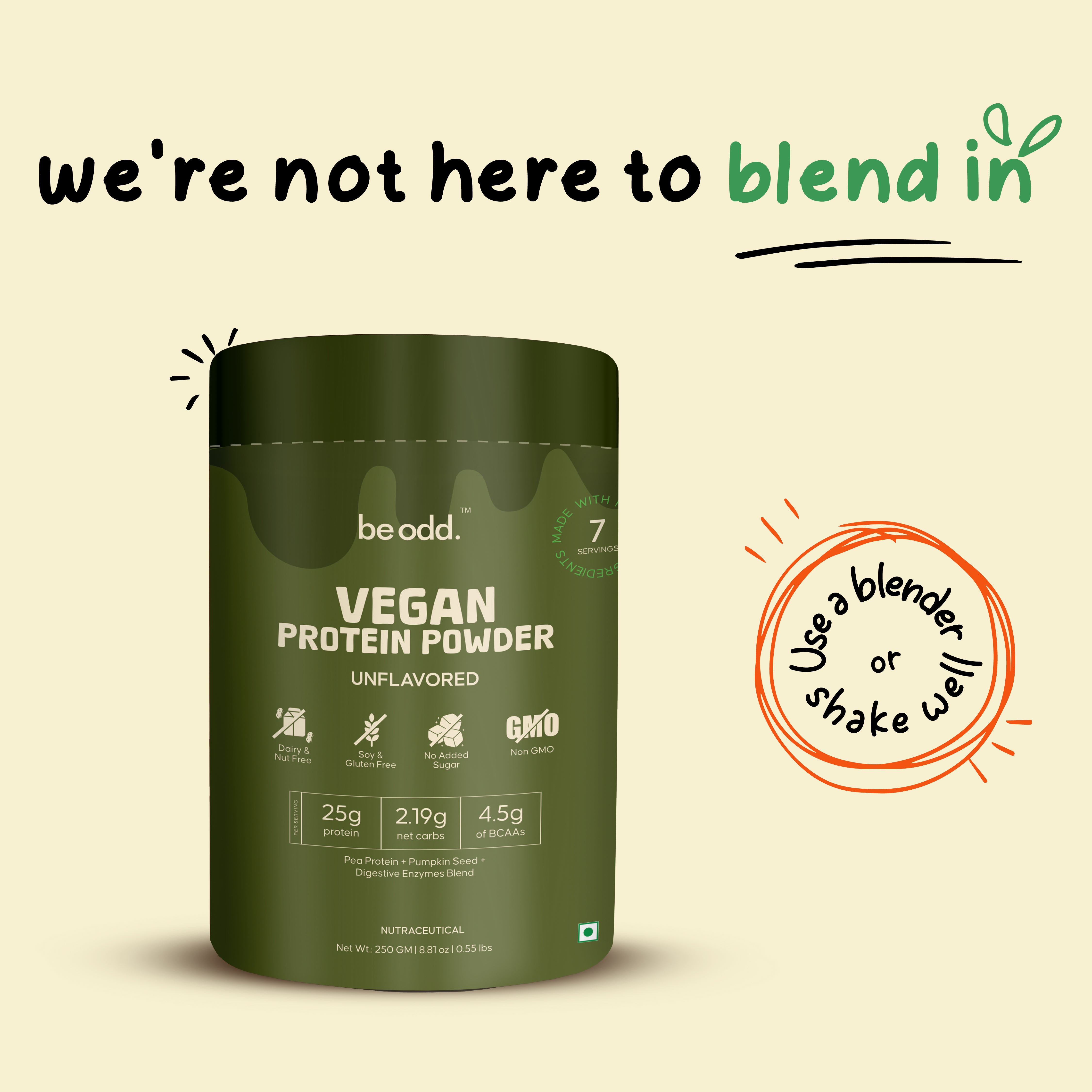 Be Odd Vegan Protein Powder Unflavored - 250gm.
