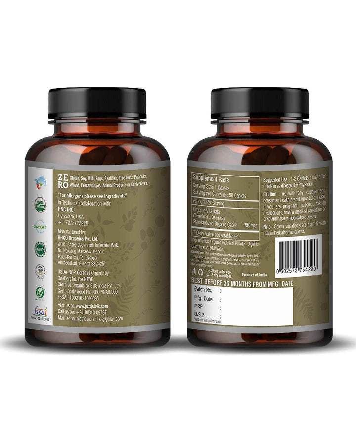 Organic Vibhitaki Caplet - 750mg, 90 count - Health N Wellness Shop