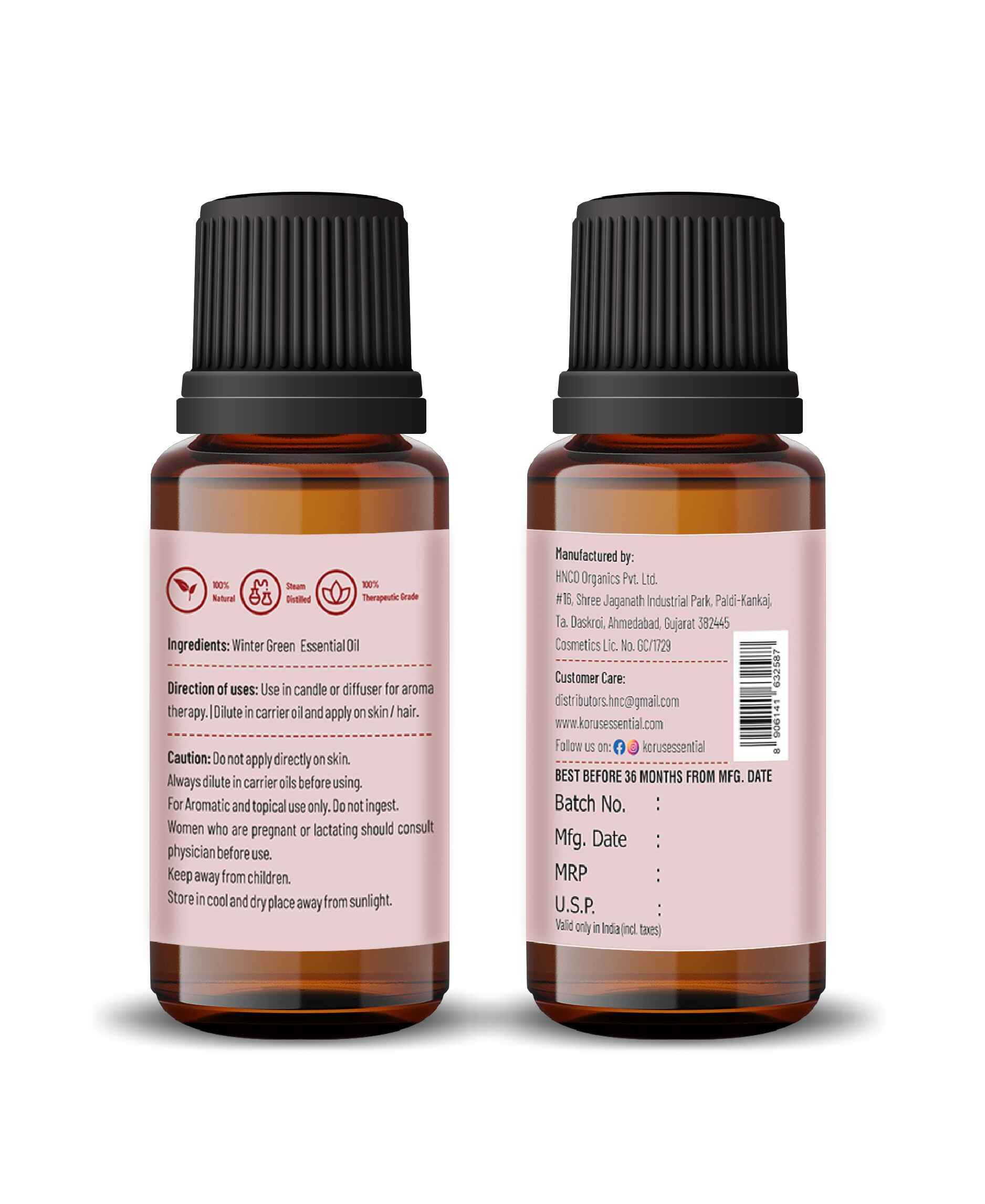 Korus Essential Winter Green Oil - 15ml (Pack of 3).