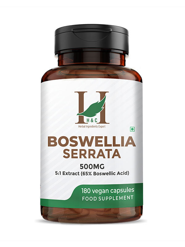H&C Boswellia Serrata 500mg Capsules | High Strength 5:1 Extract (2500mg Equivalent) | 65% Standardised Boswellic Acid | 180 Veg. Capsules