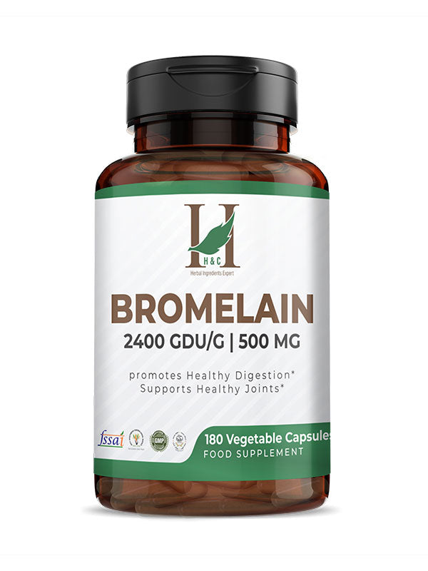 Bromelain Veg. Capsules 500 mg - 180 Capsules from Pineapple Extract | Pack of 2 | H&C