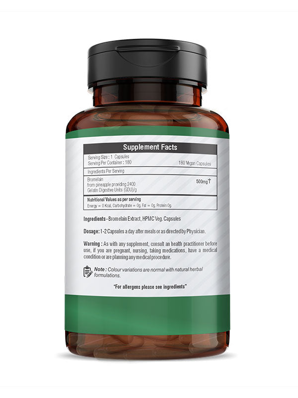 H&C Bromelain Veg. Capsules 500 mg (2400 GDU/g) - 180 Capsules from Pineapple Extract