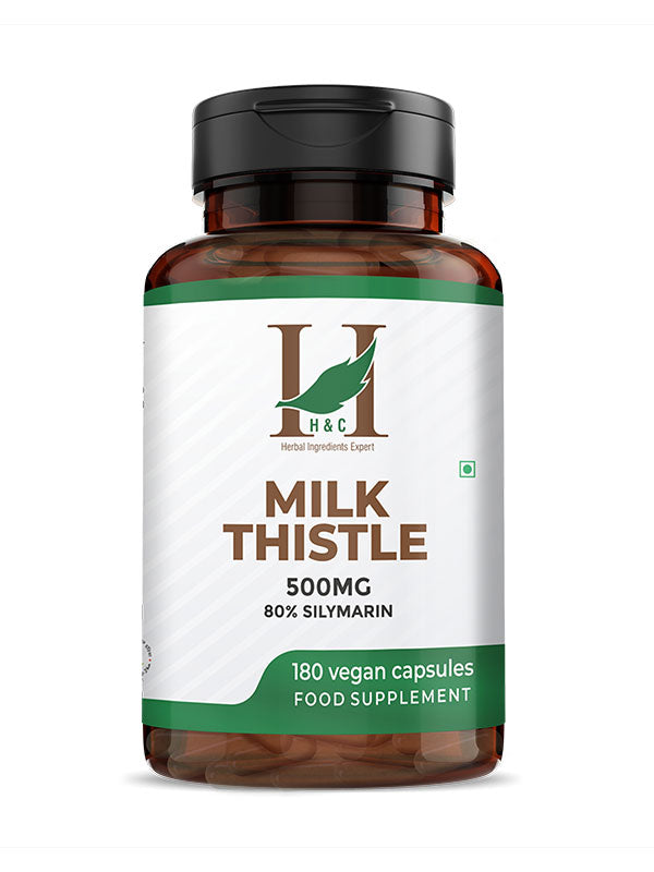 Milk Thistle 500 mg High Strength with 80% Silymarin (500 mg) | 180 Veg. Capsules | Pack of 2 | H&C