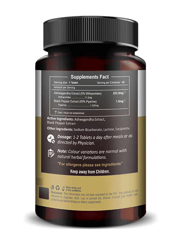 Ashwagandha Extract with Black Pepper Quick Dissolving Tablets - 60 count