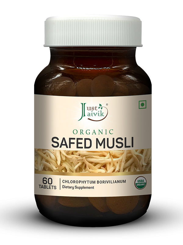 Just Jaivik Organic Safed Musli Tablets - 600mg, 60 Tablets